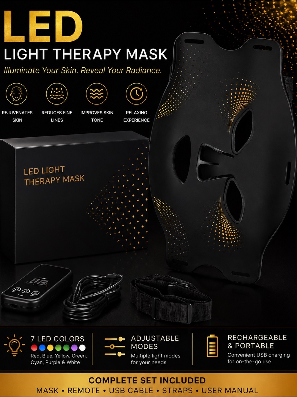 LED Light Therapy Mask - Black